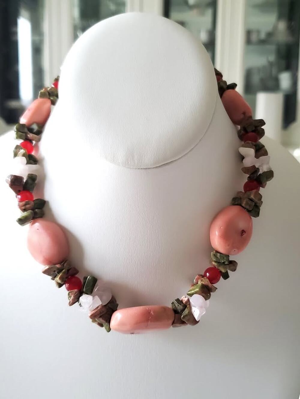 Pink Agate and Natural Stone Chunky Necklace